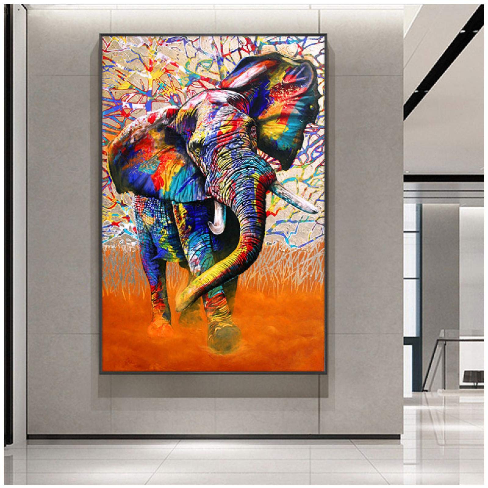 インテリアアート/ 抽象画 / モダンキャンバスアート Amazon｜絵画インテリアモダン現代の壁アート抽象的なカラフルな象の